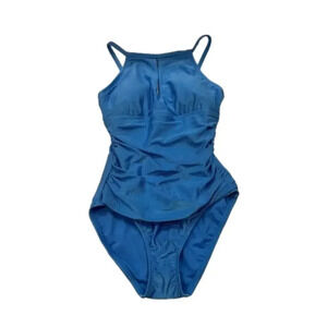 ELLEN TRACY Women's Standard One-Piece Swimsuit Bathingsuit with Neck Cut